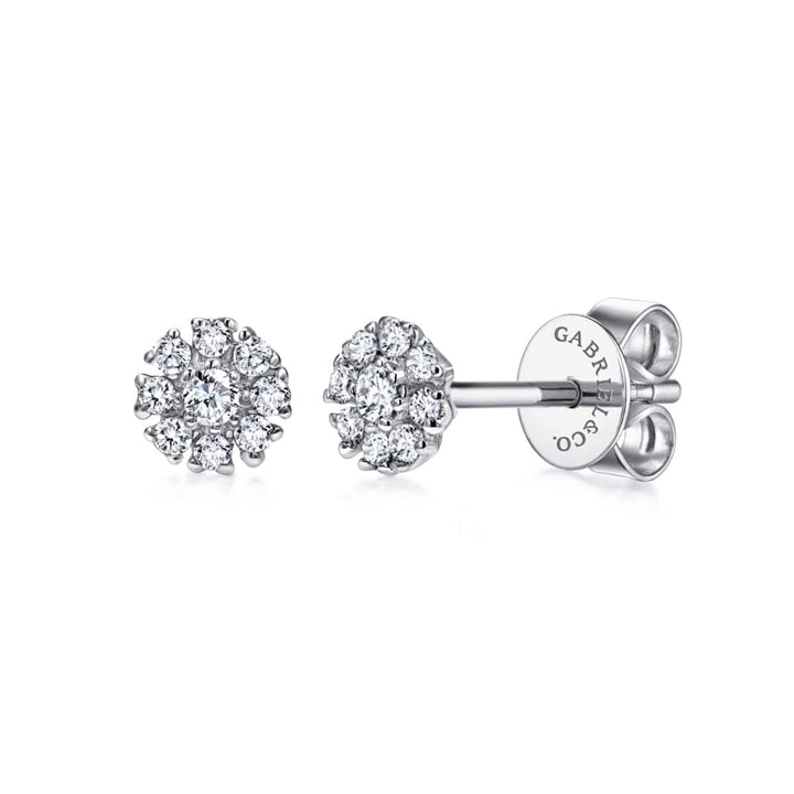 14K White Gold Floral Round Diamond Stud Earrings - EG12377W45JJ-Gabriel & Co.-Renee Taylor Gallery