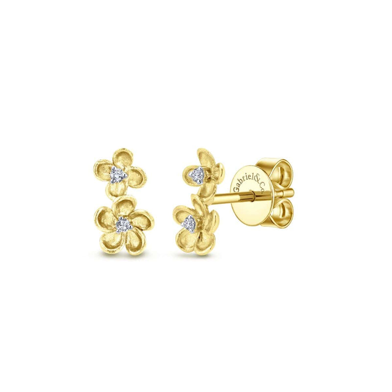 14K Yellow Gold Stacked Flower Diamond Stud Earrings - EG12465Y45JJ-Gabriel & Co.-Renee Taylor Gallery