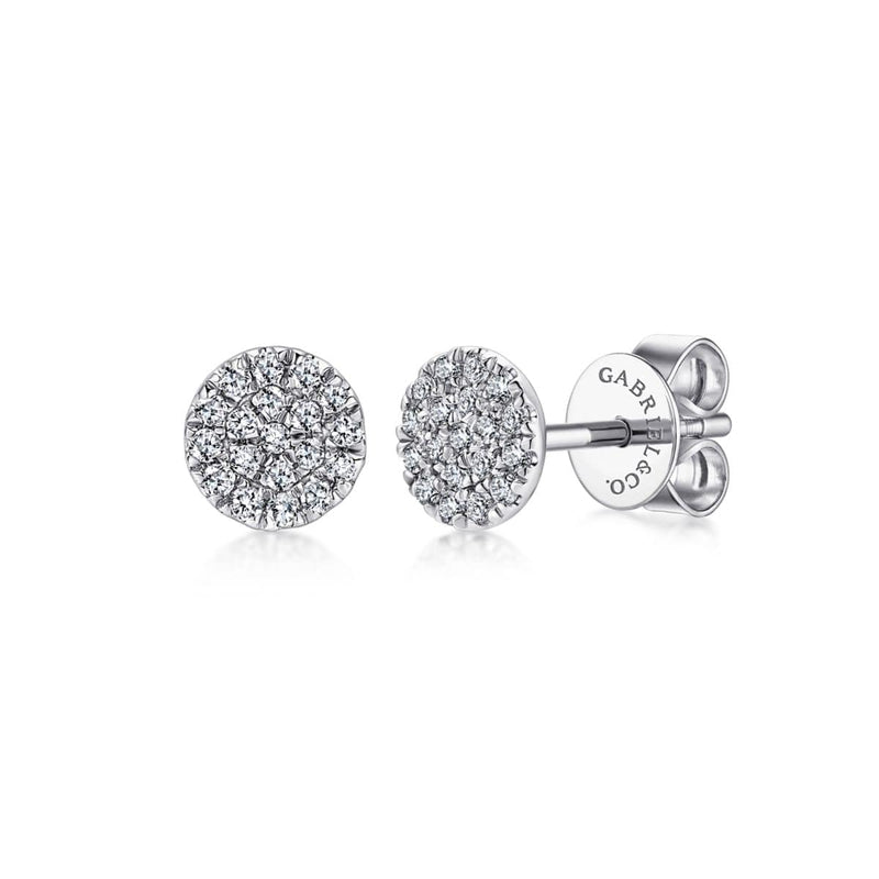 14K White Gold Round Cluster Diamond Stud Earrings - EG12966W45JJ-Gabriel & Co.-Renee Taylor Gallery