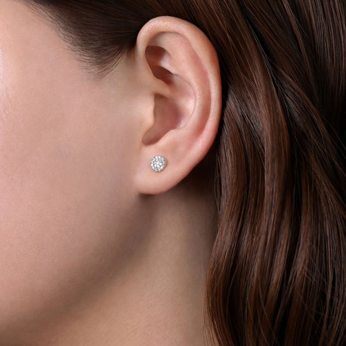 14K White Gold Round Cluster Diamond Stud Earrings - EG12966W45JJ-Gabriel & Co.-Renee Taylor Gallery