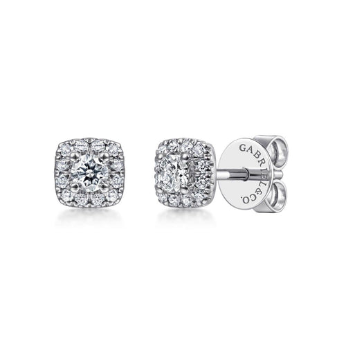 14K White Gold Cushion Halo Round Diamond Stud Earrings - EG13215W45JJ-Gabriel & Co.-Renee Taylor Gallery