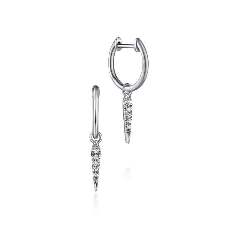14K White Gold Pavé 10mm Diamond Spike Huggie Drop Earrings - EG13333W45JJ-Gabriel & Co.-Renee Taylor Gallery