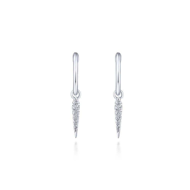 14K White Gold Pavé 10mm Diamond Spike Huggie Drop Earrings - EG13333W45JJ-Gabriel & Co.-Renee Taylor Gallery