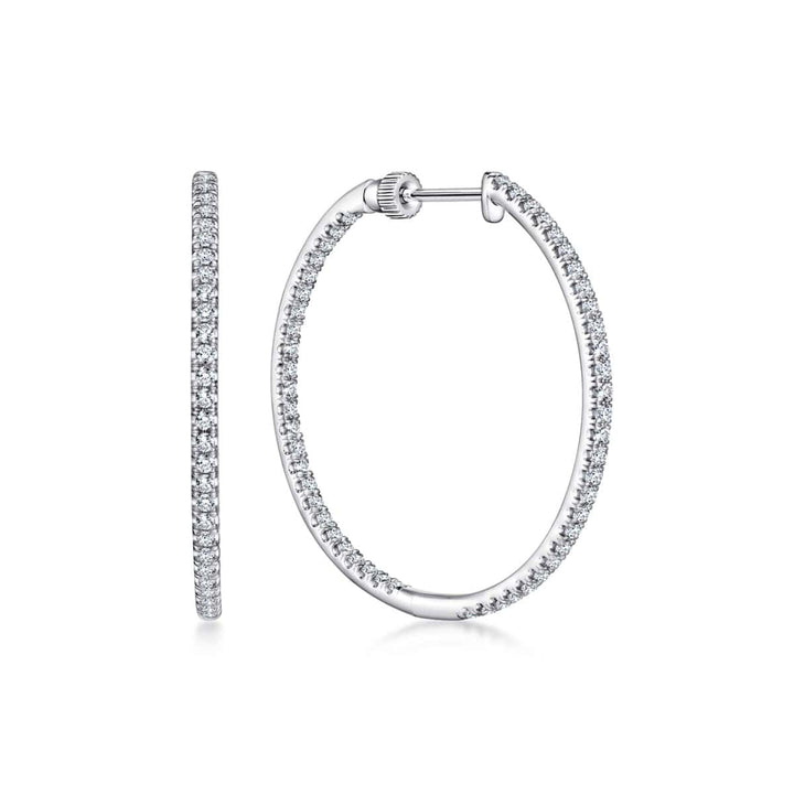14K White Gold French Pavé 30mm Round Inside Out Diamond Hoop Earrings - EG13466W45JJ-Gabriel & Co.-Renee Taylor Gallery