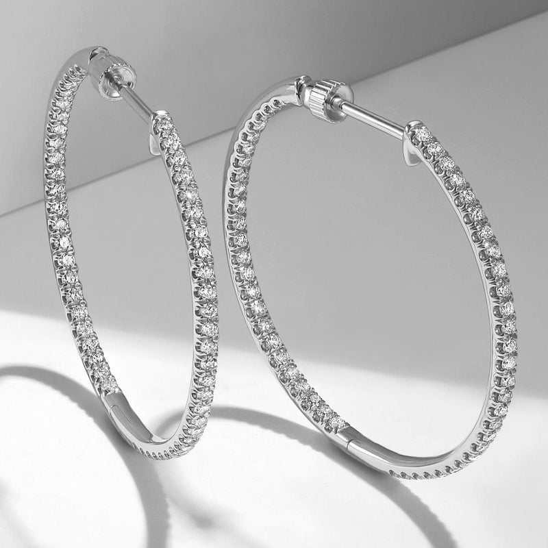 14K White Gold French Pavé 30mm Round Inside Out Diamond Hoop Earrings - EG13466W45JJ-Gabriel & Co.-Renee Taylor Gallery