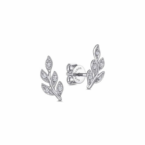 14K White Gold Diamond Leaf Stud Earrings - EG13572W45JJ-Gabriel & Co.-Renee Taylor Gallery