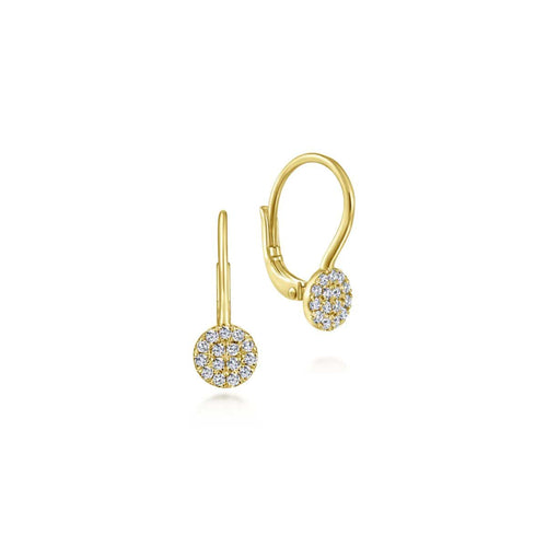 14K Yellow Gold Round Pavé Diamond Drop Earrings - EG13620Y45JJ-Gabriel & Co.-Renee Taylor Gallery
