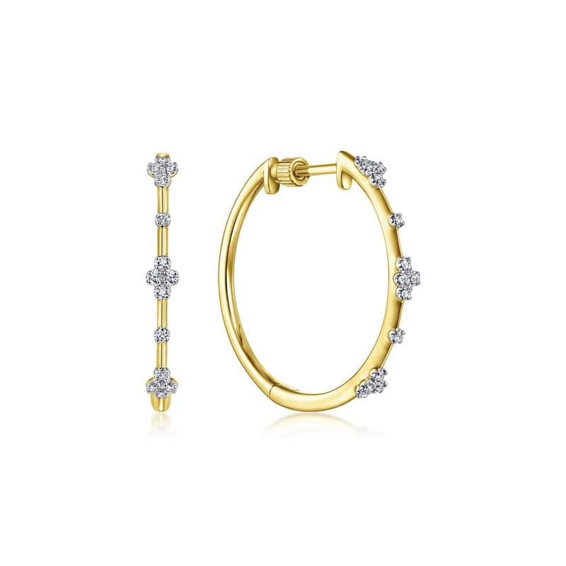 14K Yellow Gold Prong Set 20mm Round Classic Diamond Hoop Earrings - EG13672Y45JJ-Gabriel & Co.-Renee Taylor Gallery