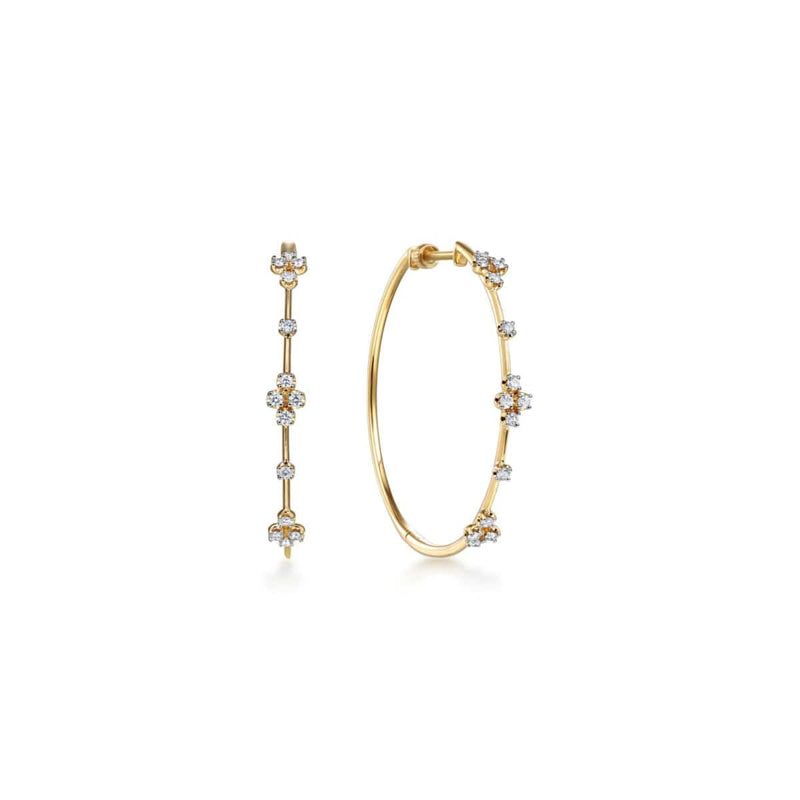 14K Yellow Gold Prong Set 40mm Round Classic Diamond Hoop Earrings - EG13673Y45JJ-Gabriel & Co.-Renee Taylor Gallery