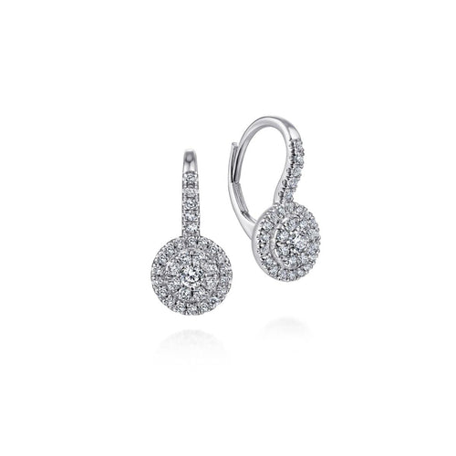 14K White Gold Round Diamond Cluster Leverback Earrings - EG13708W45JJ-Gabriel & Co.-Renee Taylor Gallery