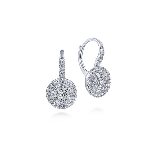 14K White Gold Round Diamond Cluster Leverback Earrings - EG13709W45JJ-Gabriel & Co.-Renee Taylor Gallery