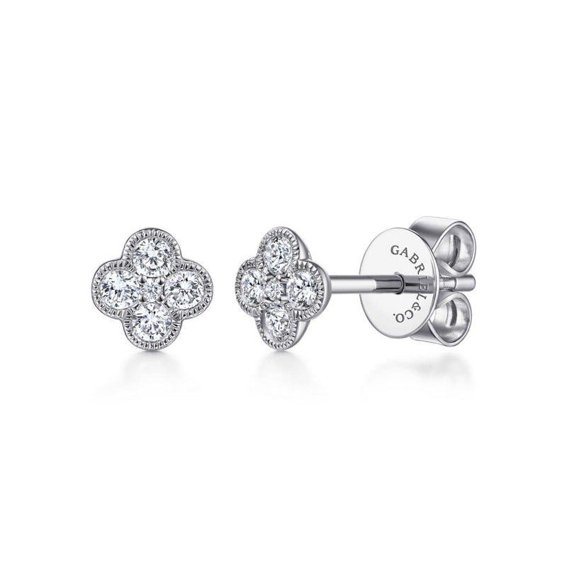 14K White Gold Diamond Flower Stud Earrings - EG13715W45JJ-Gabriel & Co.-Renee Taylor Gallery