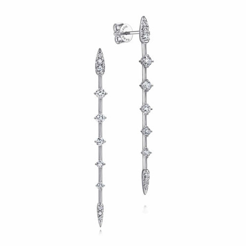 14K White Gold Diamond Station Long Bar Stud Earrings - EG13803W45JJ-Gabriel & Co.-Renee Taylor Gallery