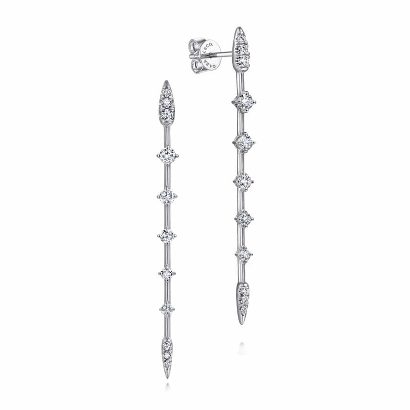 14K White Gold Diamond Station Long Bar Stud Earrings - EG13803W45JJ-Gabriel & Co.-Renee Taylor Gallery