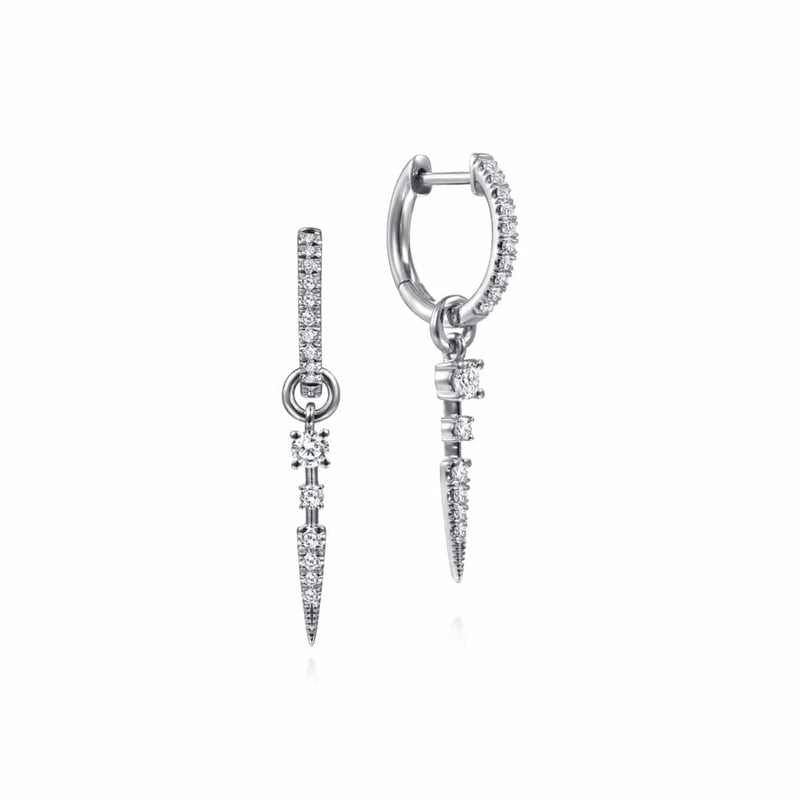 14K White Gold 10mm Diamond Huggies with Spike Drops - EG13945W45JJ-Gabriel & Co.-Renee Taylor Gallery