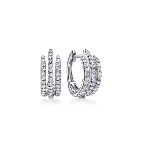 14K White Gold Triple Row Diamond Huggies - EG13946W45JJ-Gabriel & Co.-Renee Taylor Gallery