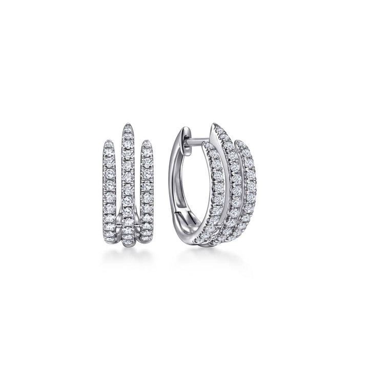 14K White Gold Triple Row Diamond Huggies - EG13946W45JJ-Gabriel & Co.-Renee Taylor Gallery