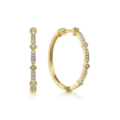 14K Yellow Gold Vintage Inspired 30mm Classic Diamond Hoop Earrings - EG13964Y45JJ-Gabriel & Co.-Renee Taylor Gallery
