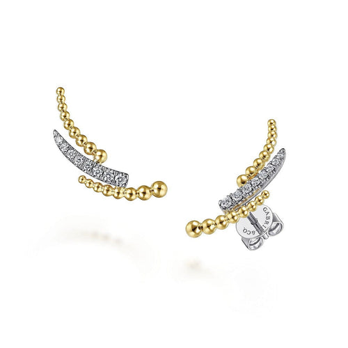 14K Yellow & White Gold Triple Split Curved Bar Bujukan Diamond Stud Earrings - EG13990M45JJ-Gabriel & Co.-Renee Taylor Gallery