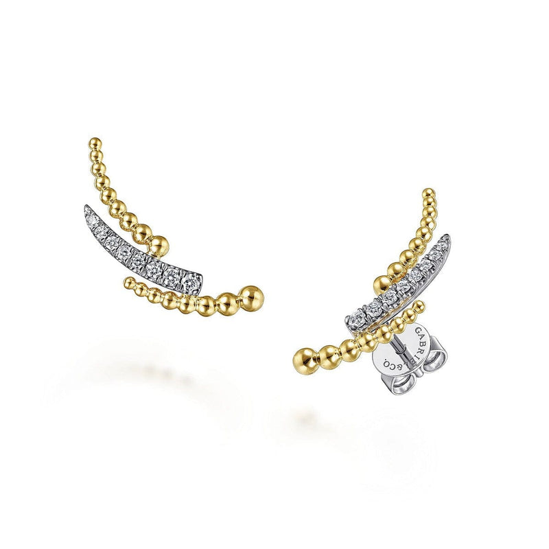14K Yellow & White Gold Triple Split Curved Bar Bujukan Diamond Stud Earrings - EG13990M45JJ-Gabriel & Co.-Renee Taylor Gallery