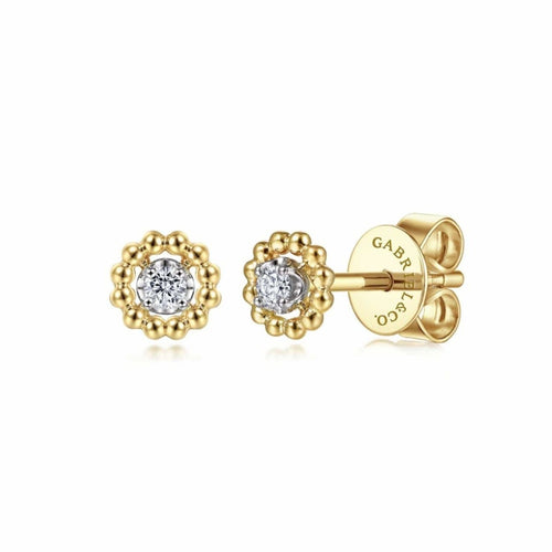 14K Yellow & White Gold Diamond Pavé Center and Bujukan Frame Stud Earrings - EG14080M45JJ-Gabriel & Co.-Renee Taylor Gallery