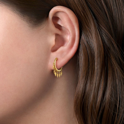 14K Yellow Gold Huggies with Spike Drops - EG14092Y4JJJ-Gabriel & Co.-Renee Taylor Gallery