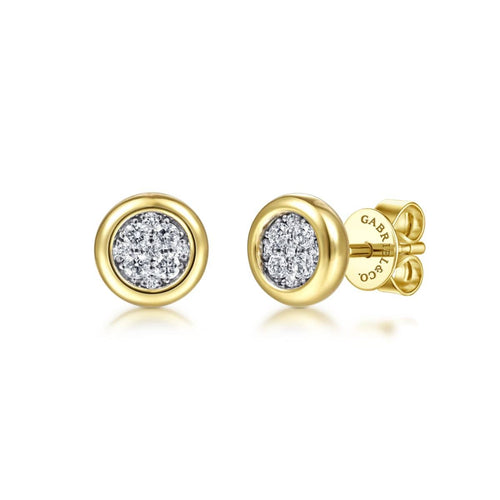 14K Yellow & White Gold Round Diamond Pavé Stud Earrings - EG14094M45JJ-Gabriel & Co.-Renee Taylor Gallery