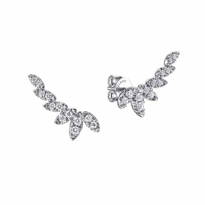 14K White Gold Graduating Marquise Shape Curved Diamond Stud Earrings - EG14200W45JJ-Gabriel & Co.-Renee Taylor Gallery