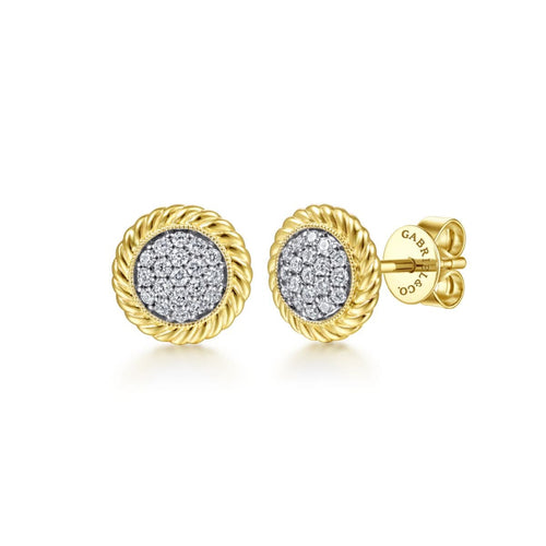 14K Yellow Gold Round Diamond Pavé Center Stud Earrings - EG14260Y45JJ-Gabriel & Co.-Renee Taylor Gallery