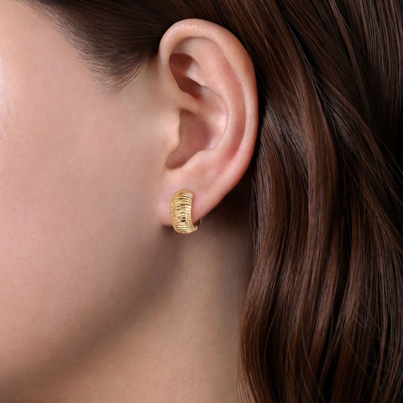 14K Yellow Gold Textured Huggie Earrings - EG14397Y4JJJ-Gabriel & Co.-Renee Taylor Gallery