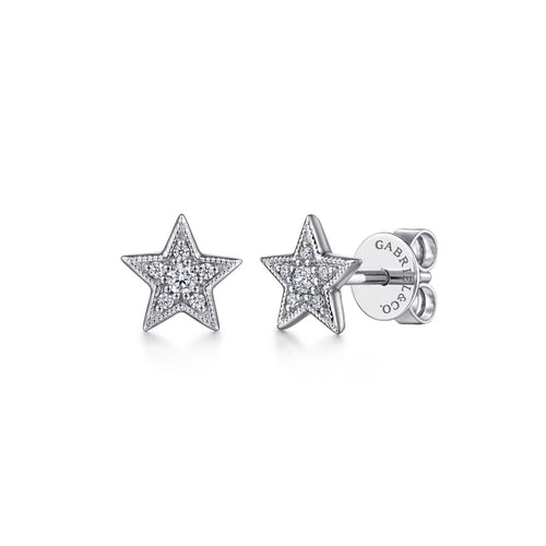 14K White Gold Diamond Star Stud Earrings - EG14411W45JJ-Gabriel & Co.-Renee Taylor Gallery