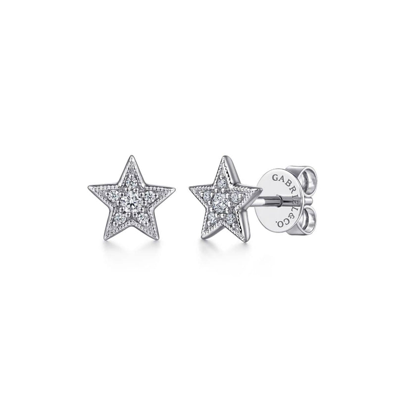 14K White Gold Diamond Star Stud Earrings - EG14411W45JJ-Gabriel & Co.-Renee Taylor Gallery