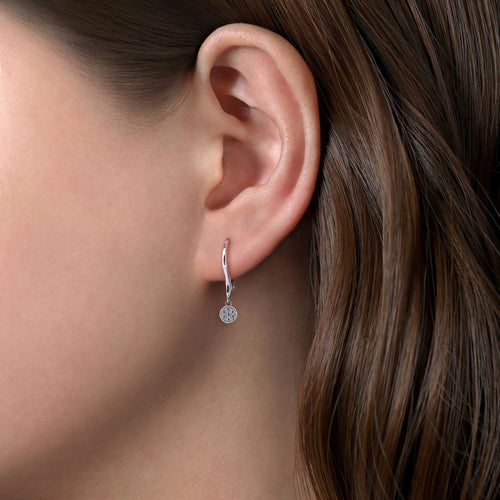 14K White Gold Lever Back Earrings with Diamond Pave Disc Drops - EG14413W45JJ-Gabriel & Co.-Renee Taylor Gallery