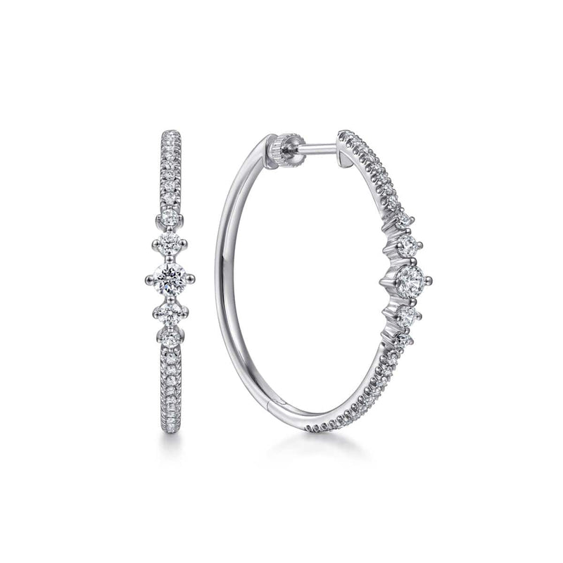 14K White Gold 30mm Diamond Classic Hoop Earrings - EG14521W45JJ-Gabriel & Co.-Renee Taylor Gallery