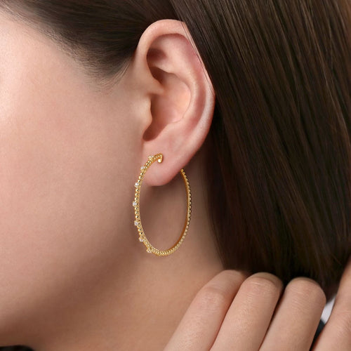 14K Yellow Gold 40mm Diamond Classic Hoop Earrings - EG14525Y45JJ-Gabriel & Co.-Renee Taylor Gallery