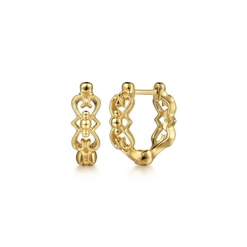 14K Yellow Gold Bujukan Cutout Huggie Earrings - EG14621Y4JJJ-Gabriel & Co.-Renee Taylor Gallery