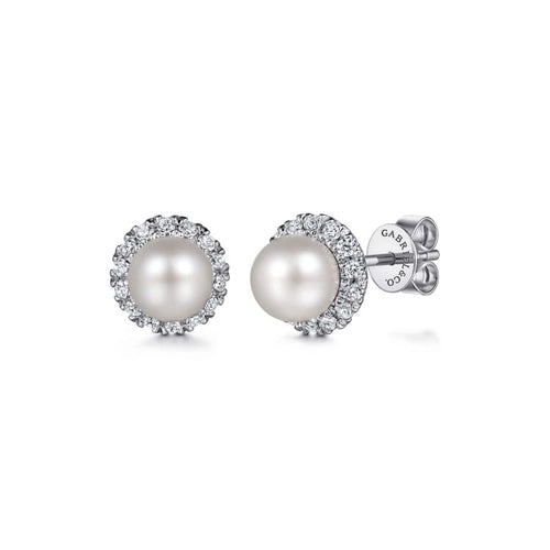 14K White Gold PL - Pearl stud Earrings - EG14862W45PL-Gabriel & Co.-Renee Taylor Gallery
