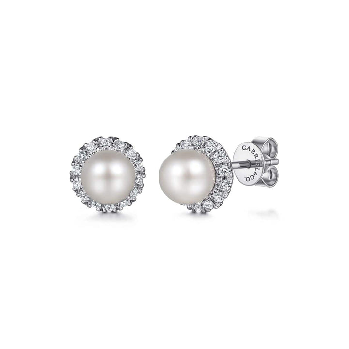 14K White Gold Pearl stud Earrings - EG14862W45PL-Gabriel & Co.-Renee Taylor Gallery