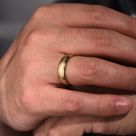 14K Yellow Gold 6mm - Men's Wedding Band in Sandblast Finish - MBH0164-60Y4JJJ-Gabriel & Co.-Renee Taylor Gallery