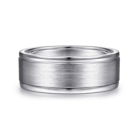 14K White Gold 8mm - Men's Wedding Band in Satin Finish - MBM0141-80W4JJJ-Gabriel & Co.-Renee Taylor Gallery