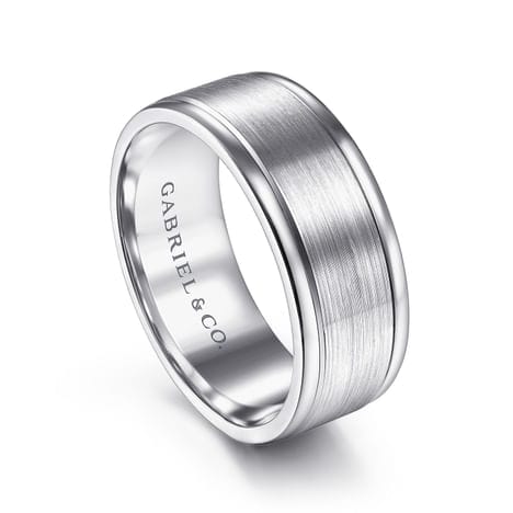 14K White Gold 8mm - Men's Wedding Band in Satin Finish - MBM0141-80W4JJJ-Gabriel & Co.-Renee Taylor Gallery