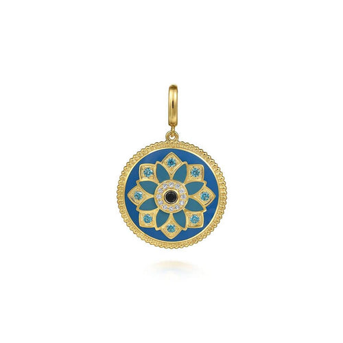 14K Gold Diamond, Blue Sapphire & Topaz Enamel Medallion Pendant – PT6649EMY45MC-Gabriel & Co.-Renee Taylor Gallery