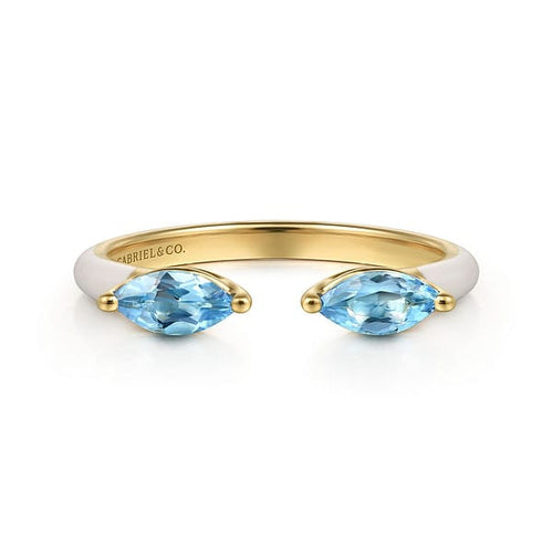 14K Yellow Gold Blue Topaz Open Stackable Ring with White Enamel - LR52652E9Y4JBT-Gabriel & Co.-Renee Taylor Gallery