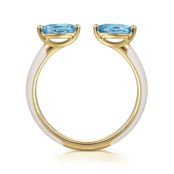 14K Yellow Gold Blue Topaz Open Stackable Ring with White Enamel - LR52652E9Y4JBT-Gabriel & Co.-Renee Taylor Gallery