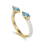14K Yellow Gold Blue Topaz Open Stackable Ring with White Enamel - LR52652E9Y4JBT-Gabriel & Co.-Renee Taylor Gallery