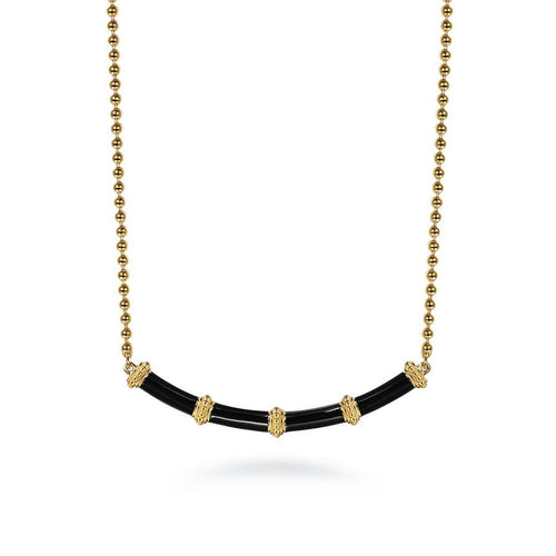 14K Yellow Gold Bujukan Bar Necklace with Black Enamel – NK7682E8Y4JJJ-Gabriel & Co.-Renee Taylor Gallery