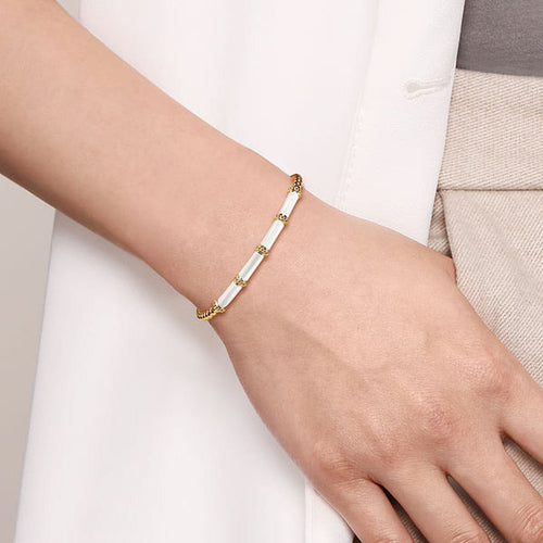 14K Yellow Gold Bujukan Beads Split Bangle w/ White Enamel - BG4972E9Y4JJJ-Gabriel & Co.-Renee Taylor Gallery