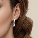 14K Yellow Gold Bujukan Beads and Blue Topaz Classic Hoop Earrings with White Enamel Bujukan Collection - EG15176E9Y4JBT-Gabriel & Co.-Renee Taylor Gallery