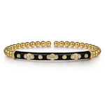 14K Yellow Gold Bujukan Beads and Diamond Split Bangle Bracelet with Black Enamel - BG5054E8Y45JJ-Gabriel & Co.-Renee Taylor Gallery