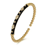 14K Yellow Gold Bujukan Beads and Diamond Split Bangle Bracelet with Black Enamel - BG5054E8Y45JJ-Gabriel & Co.-Renee Taylor Gallery